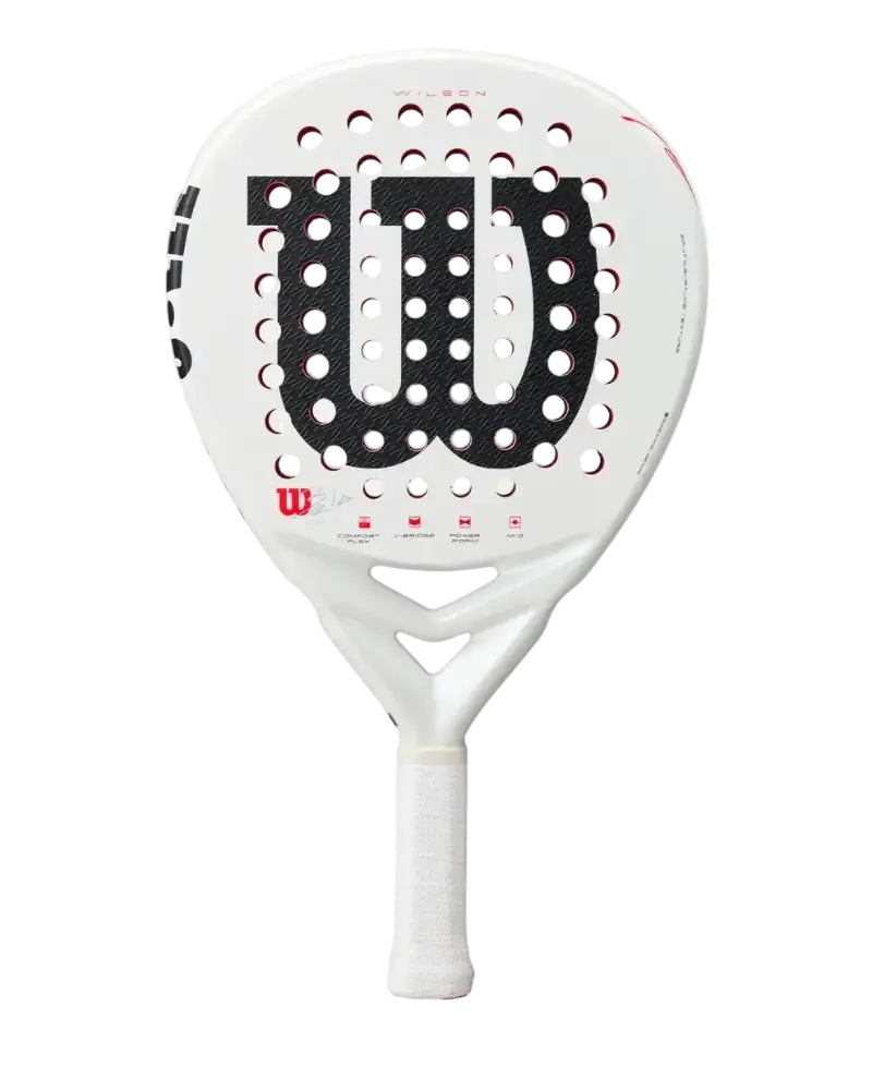 Wilson Bela LS V3 2025 padel racket front view showing white face and expanded sweet spot, designed for intermediate players.