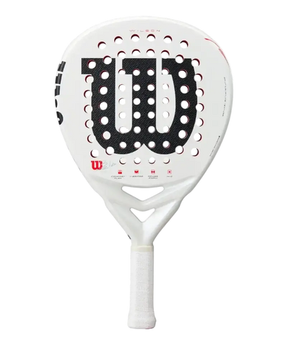 Wilson Bela LS V3 2025 padel racket front view showing white face and expanded sweet spot, designed for intermediate players.