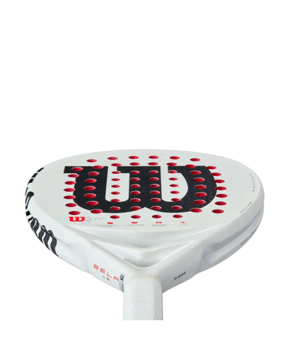 Wilson Bela LS V3 2025 padel racket low angle face view highlighting spin texture and control zones, designed for intermediate players.
