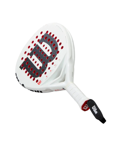 Wilson Bela LS V3 2025 padel racket angled side view showing hybrid shape and head heavy balance, designed for intermediate players