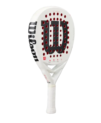 Wilson Bela LS V3 2025 padel racket angled side view showing hybrid shape and head heavy balance, designed for intermediate players.