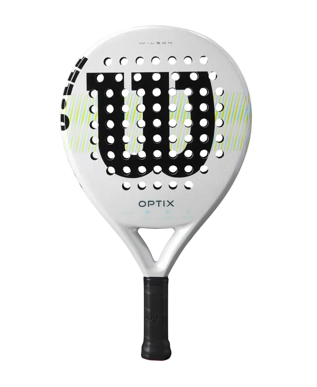 Wilson Optix V1 2025 padel racket front view with large sweet spot and round shape, designed for beginner players