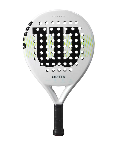 Wilson Optix V1 2025 padel racket front view with large sweet spot and round shape, designed for beginner players