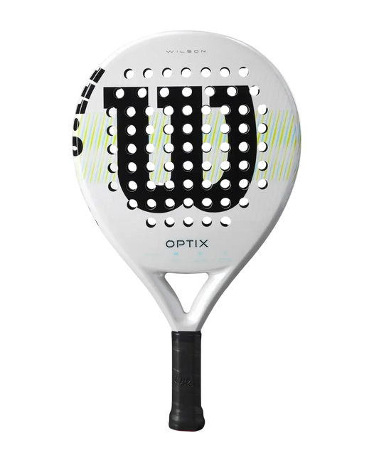 Wilson Optix V1 2025 padel racket front view with large sweet spot and round shape, designed for beginner players