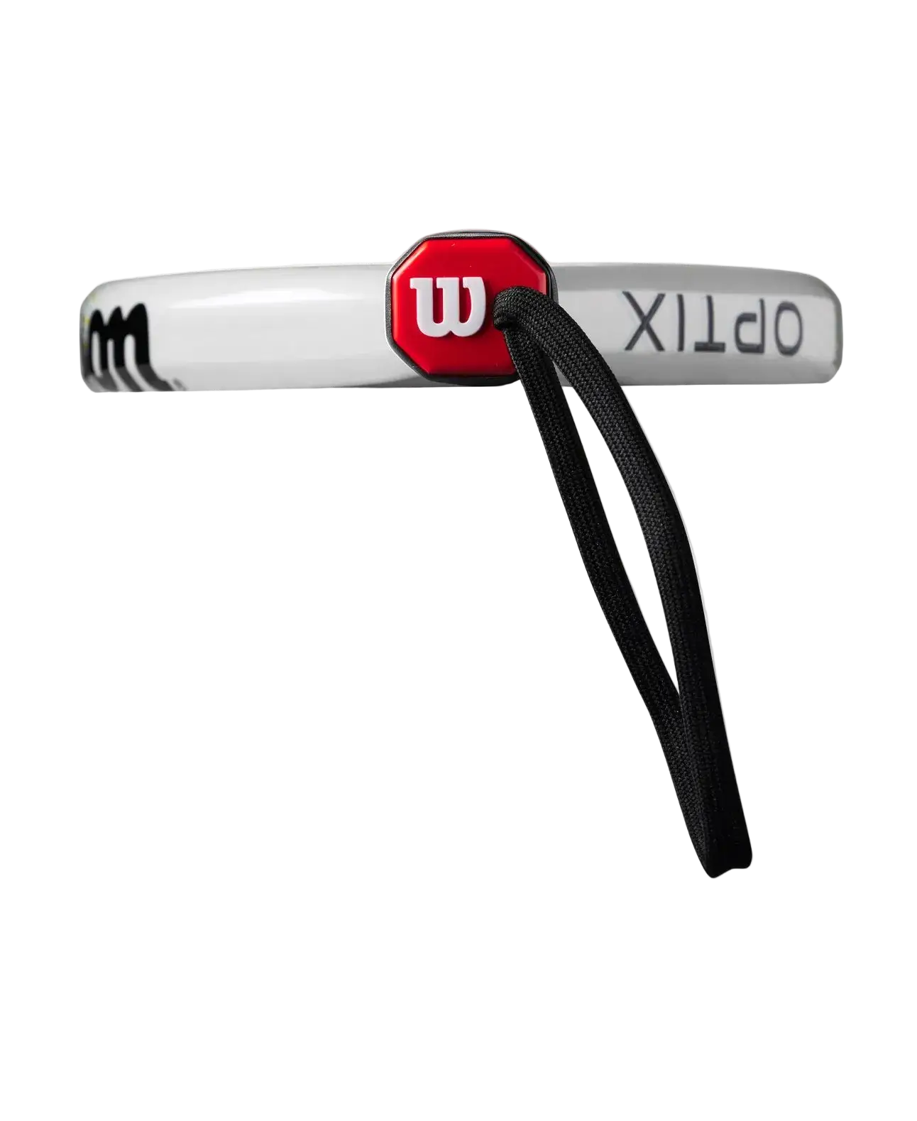 Low angle view of Wilson Optix V1 2025 padel racket showing frame thickness and balance, designed for beginner players