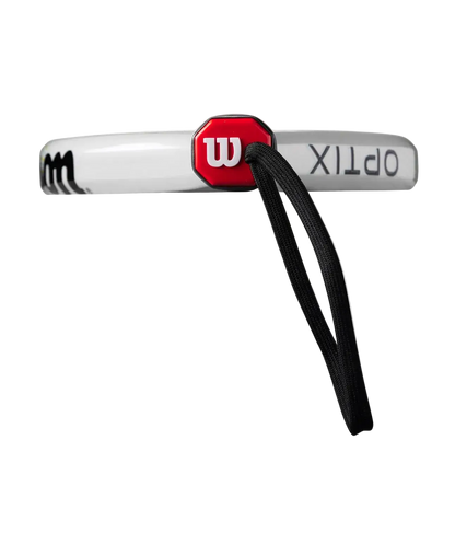Low angle view of Wilson Optix V1 2025 padel racket showing frame thickness and balance, designed for beginner players