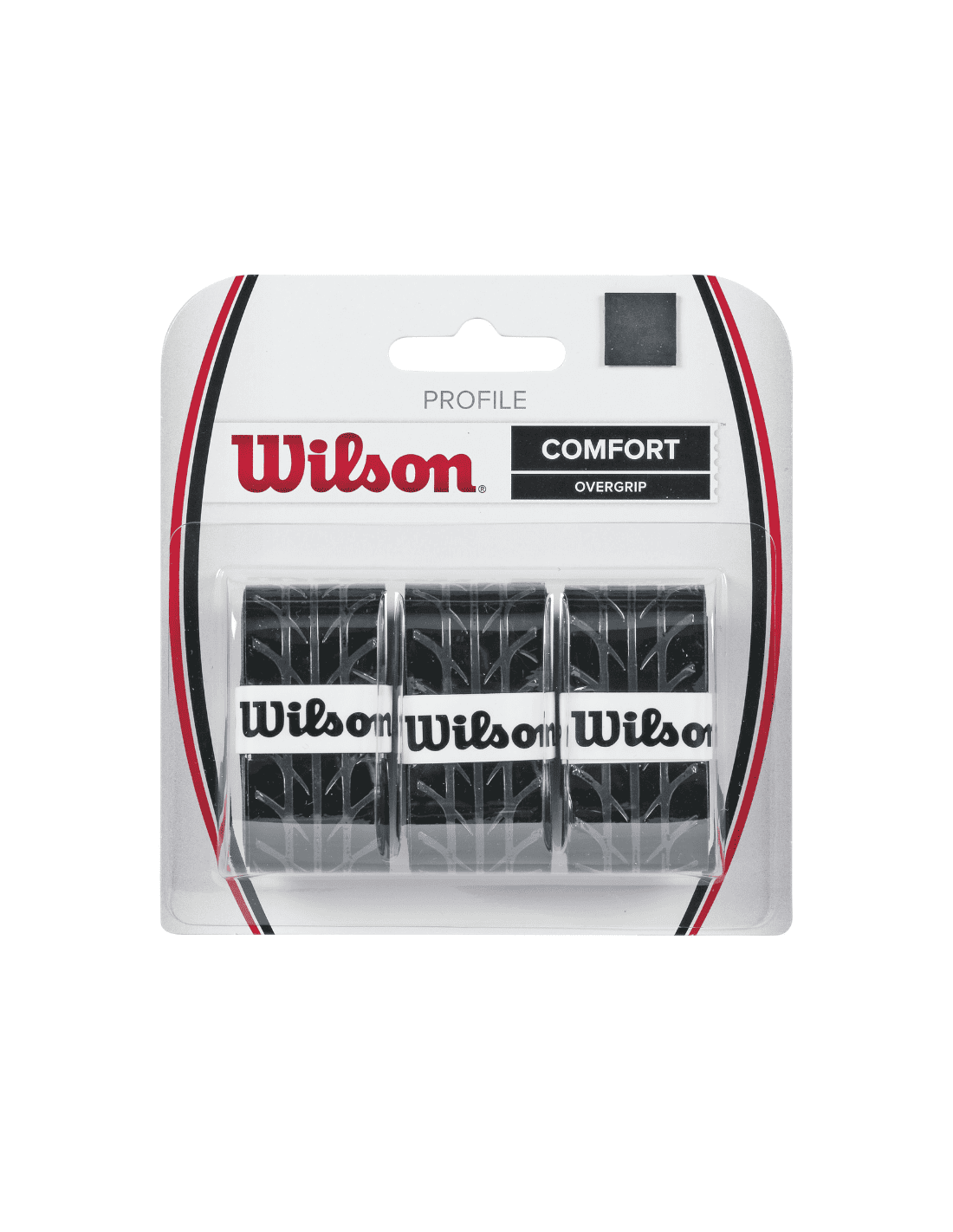 Wilson comfort profile black over grips for a padel racket. Three in a back