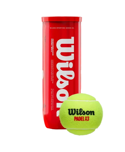 Wilson Padel X3 padel ball shown with red tube packaging highlighting performance felt