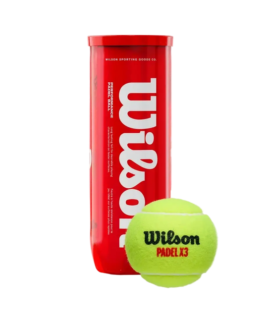 Wilson Padel X3 padel ball shown with red tube packaging highlighting performance felt