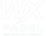The WX Padel Logo in white on a transparent background. Including slogan Your Game, Our Passion.