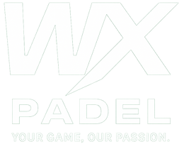 The WX Padel Logo in white on a transparent background. Including slogan Your Game, Our Passion.