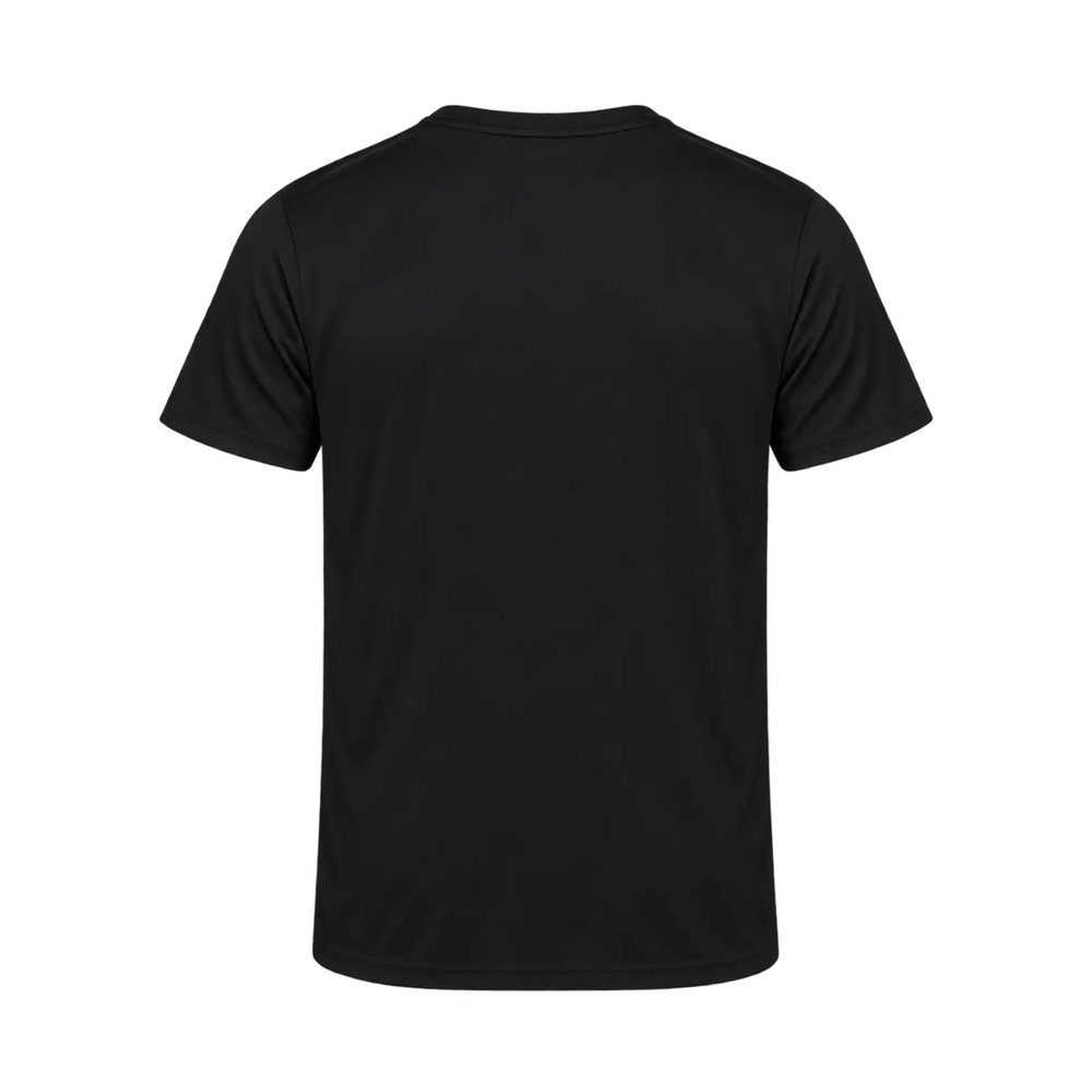 Rear view of WX Padel Men’s Performance WX padel T-Shirt in black with plain back