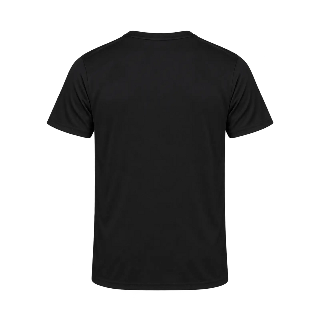 Rear view of WX Padel Men’s Performance WX padel T-Shirt in black with plain back