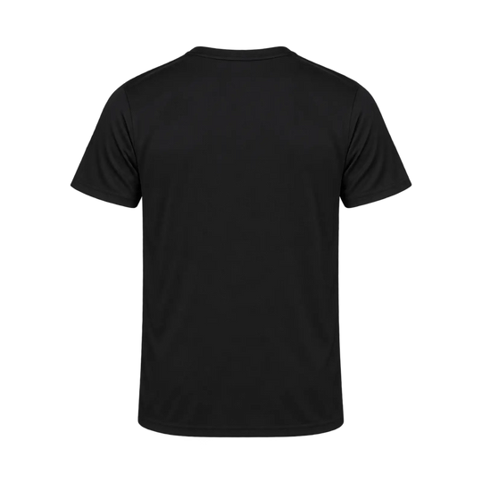 Rear view of WX Padel Men’s Performance WX padel T-Shirt in black with plain back