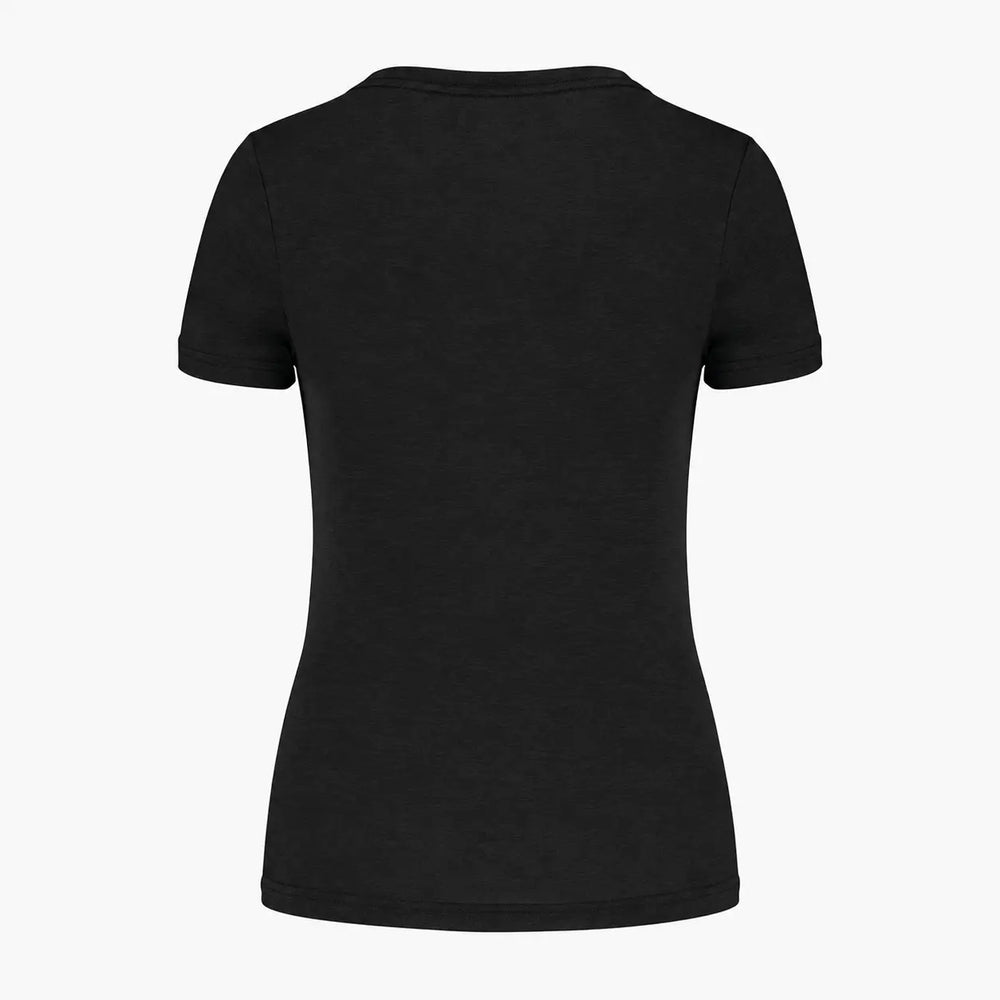Rear view of WX Padel Women’s Performance T-Shirt in black with plain back